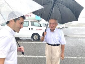 8/25　長野県キャラバン最終日　最後の信濃町は猛烈な雨で街宣断念